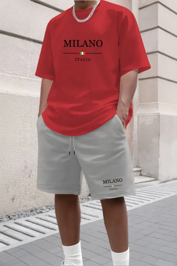 Ensemble de shorts et t-shirt à manches courtes pour homme, style streetwear, imprimé MILANO, décontracté, 2 pièces, respirant, tenue décontractée pour la maison
