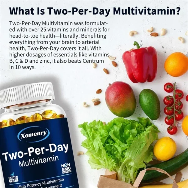 Capsules multivitamines deux par jour - avec vitamines et minéraux, améliore les niveaux d'énergie, soutien immunitaire, antioxydant
