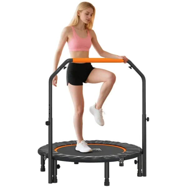 Trampoline de fitness gymnastique avec poignée réglable, pliable, 6 pieds, 28 ressorts Ø 102 cm, noir orange