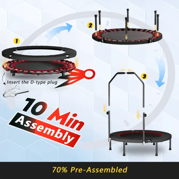 Trampoline pliable de 101 cm avec poignée, bandes élastiques de qualité supérieure, rebondisseur de fitness noir pour entraînement à domicile et en intérieur