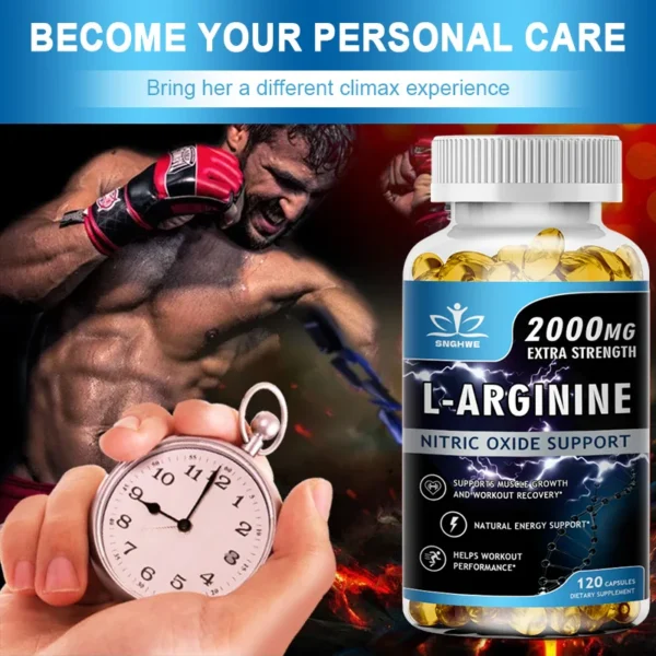 L-Arginine Boost Endurance | Boost Capsules végétariennes de supplément de précursseur d'oxyde nitrique masculine
