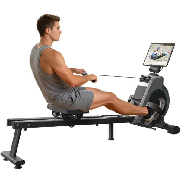 Vélo elliptique magnétique Iscooter QK-530 – Volant d'inertie de 3 kg, 16 niveaux de résistance, rails doubles, application sportive intégrée, écran LCD pour usage domestique