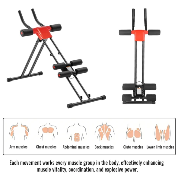 Appareil d'entraînement abdominal à 5 vitesses, design ergonomique, exercice du tronc, résistance réglable, antidérapant, pour jambes, bras et fessiers, noir