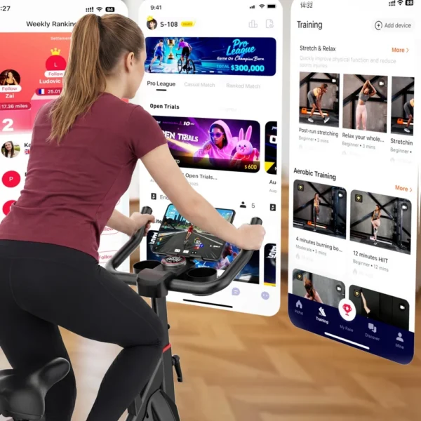 Vélo d'exercice amélioré, 32 niveaux de résistance magnétique fluide, vélo d'intérieur avec support pour tablette et écran LCD, charge maximale 265 LBS