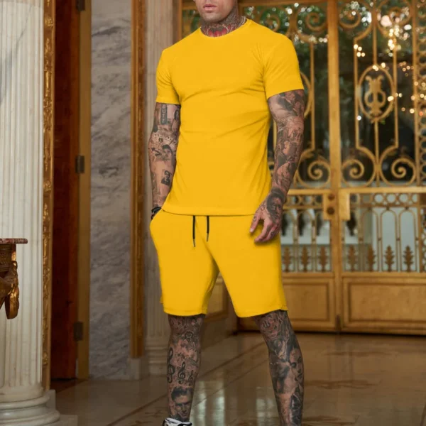 Nouvel ensemble d'été 2027 pour homme : T-shirt en coton uni et short respirant pour le sport et le fitness en extérieur (lot de deux pièces)
