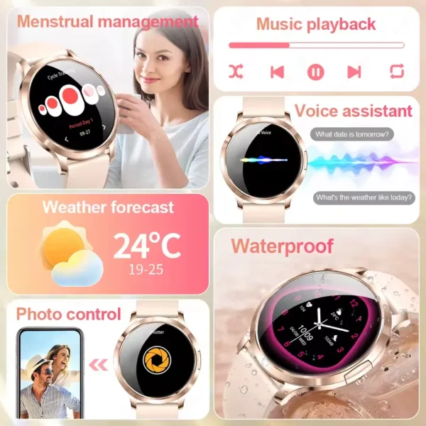 Nouvelle montre intelligente pour femmes 1.32 " écran tactile complet Bluetooth appel pression artérielle IP68 étanche NFC 7.3mm bracelet Ultra-mince