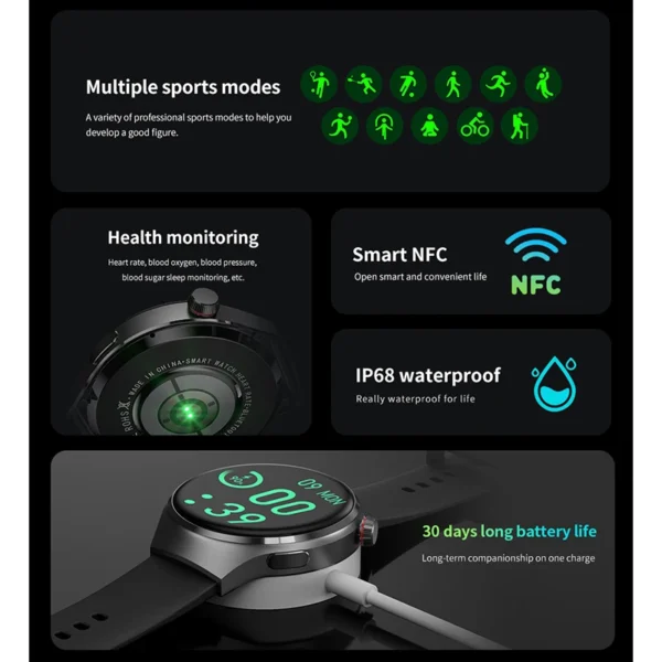 Montre 4 Pro montre intelligente hommes GPS sport Tracker NFC 1.53 "écran HD moniteur de santé montres Bluetooth appel SmartWatch