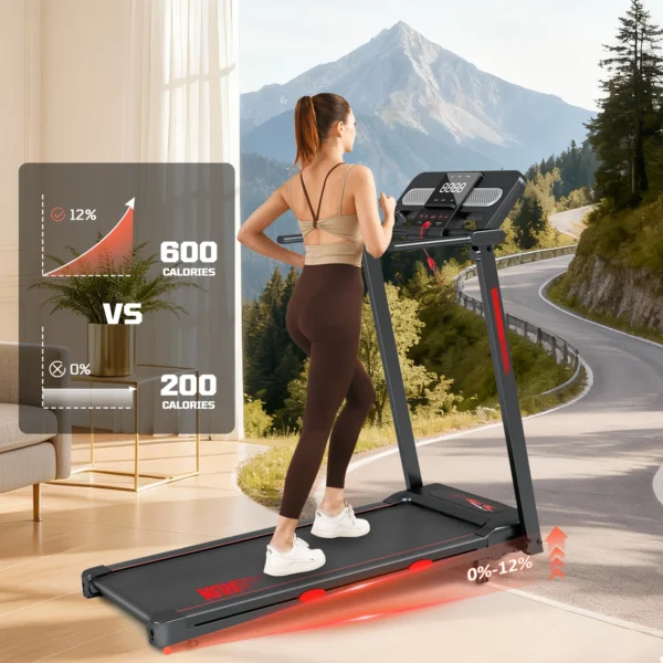 Tapis de course pliable pour la maison : réglage de l'inclinaison de 0 % à 12 %, vitesse de 1 à 14 km/h, capacité de charge de 150 kg, ultra-silencieux, écran LED, 12 programmes d'entraînement, équipement de fitness à domicile