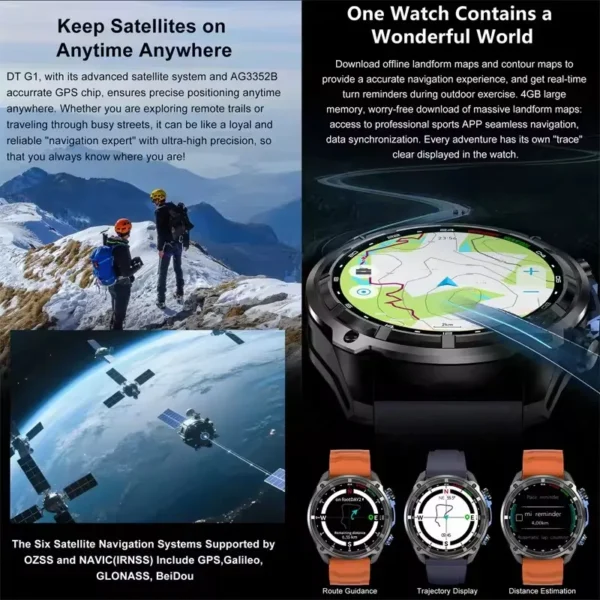 Nouvelle Montre Connectée GPS 2026 avec Cartes Hors Ligne, Altimètre, Batterie 1000 mAh, Étanchéité 10 ATM, Appel Bluetooth, Mémoire 4 Go, pour Hommes et Activités Sportives en Extérieur