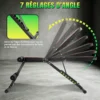 Banc de musculation réglable, banc d'entraînement robuste 300 kg, 7 positions réglables (105 ° , 120 ° , 135 ° , 150 ° , 165 ° , 180 ° , 195 ° Banc de musculation pliable rapide, inclinable/abaisseable, pour entraînement complet du corps à domicile