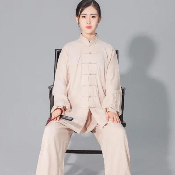 Costume Tai Chi Kung Fu en coton doux pour hommes et femmes, uniforme d'arts martiaux, veste et pantalon Wing Chun