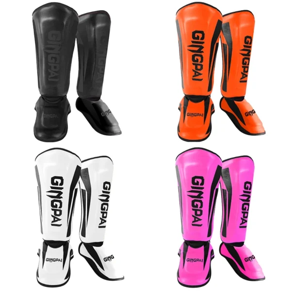 Une paire de protège-tibia de boxe en cuir PU de haute qualité, protection de cheville, MMA Muay Thai, jambières d'entraînement, protège-tibia léger