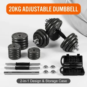 ATTENTION 2 VARIANTES : 1. Barres pliantes + poignées (SANS HANDES) 2. Ensemble d'haltères en fonte de 20 kg, barre de musculation convertible 2-en-1 peinte au four avec mallette pour le fitness à domicile