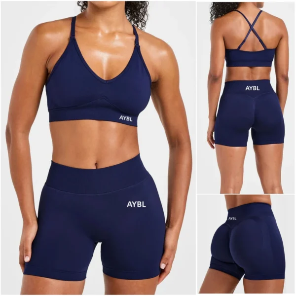 Ensemble de yoga sans couture : débardeur de sport, short et leggings de sport très élastiques pour la course et la gym