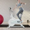 Vélo d'exercice vertical réglable, vélo d'exercice stationnaire pour entraînement à domicile, résistance magnétique, écran LCD ou LED, capacité de charge jusqu'à 176 lb (blanc)
