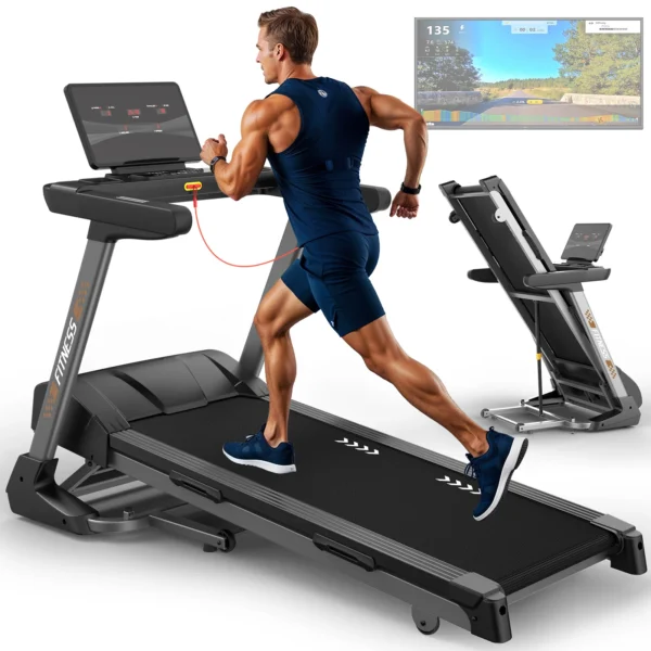 Tapis roulant pliable avec 18 niveaux d'inclinaison automatique, vitesse maximale de 18 km/h, moteur de 4,5 CV, capacité de charge de 150 kg, course à pied à domicile