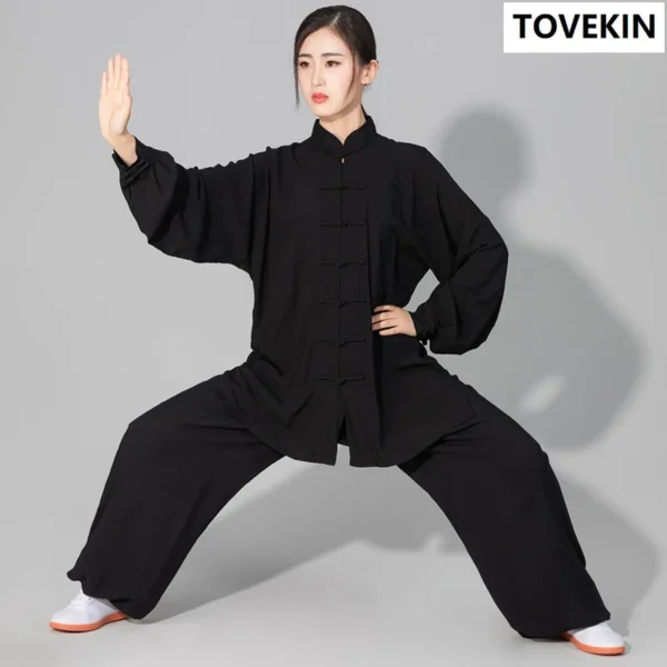 Costume Tai Chi Kung Fu en coton doux pour hommes et femmes, uniforme d'arts martiaux, veste et pantalon Wing Chun