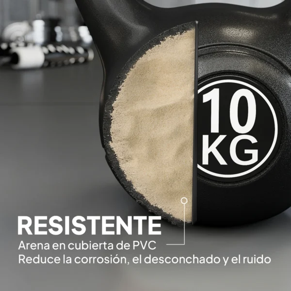 Pese Rusa de 10 kg Kettlebell Remplissement d'Arène avec Manche Large Antiglissant pour Entraînement 25x19x28 cm Noir