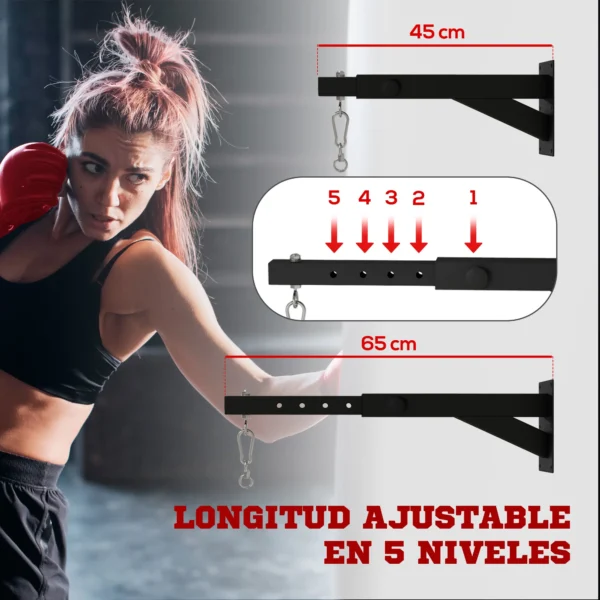 Support mural pour sac de boxe avec distance réglable, crochet rotatif, chaînes 45-65 cm, noir