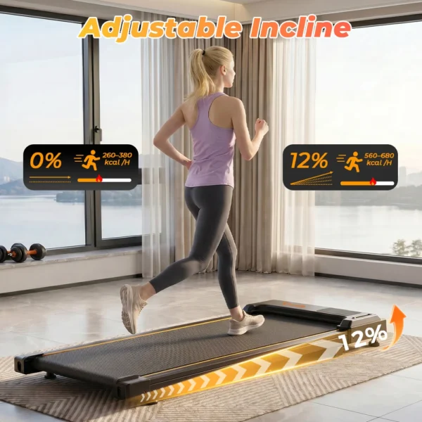 Tapis de course  2,5 CV, inclinaison réglable à 12 %, moteur, vitesse 6 km/h, tapis de course portable, antidérapant, absorption des chocs, affichage LED, léger, pour la maison et le bureau
