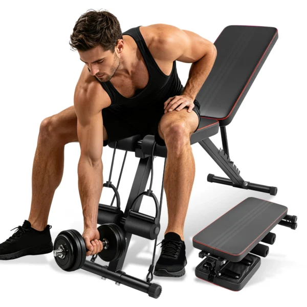 Banc de musculation réglable, banc d'entraînement robuste 300 kg, 7 positions réglables (105 ° , 120 ° , 135 ° , 150 ° , 165 ° , 180 ° , 195 ° Banc de musculation pliable rapide, inclinable/abaisseable, pour entraînement complet du corps à domicile