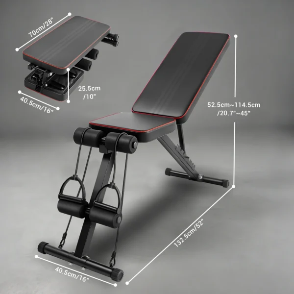 Banc de musculation réglable, banc d'entraînement robuste 300 kg, 7 positions réglables (105 ° , 120 ° , 135 ° , 150 ° , 165 ° , 180 ° , 195 ° Banc de musculation pliable rapide, inclinable/abaisseable, pour entraînement complet du corps à domicile