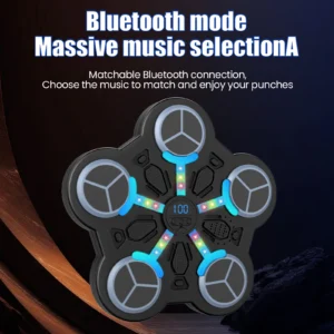Machine musicale intelligente de boxe murale pour enfants, anti-stress, avec Bluetooth, entraîneur de frappe 3 vitesses, volume réglable, lumière rythmique LED, affichage des scores, rechargeable USB, ABS PU
