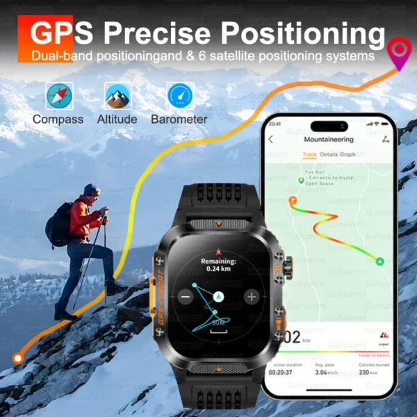 Montre connectée GPS d'extérieur pour hommes, de qualité militaire, boussole, fréquence cardiaque, appel BT, lampe de poche LED, étanche 10ATM, pour natation, nouveauté 2026