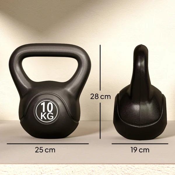 Pese Rusa de 10 kg Kettlebell Remplissement d'Arène avec Manche Large Antiglissant pour Entraînement 25x19x28 cm Noir