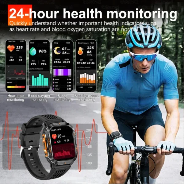 Montre connectée GPS d'extérieur pour hommes, de qualité militaire, boussole, fréquence cardiaque, appel BT, lampe de poche LED, étanche 10ATM, pour natation, nouveauté 2026