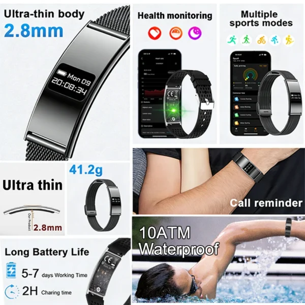 Nouveau bracelet intelligent de suivi de la forme physique, étanche IPX8, moniteur de fréquence cardiaque, moniteur de sommeil, podomètre, rappel d'appel, montre connectée pour hommes et femmes