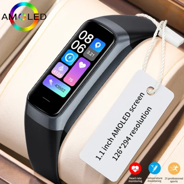 Montre connectée étanche pour IOS et Android, écran AMOLED de 1.1 pouces, pour le sport, la natation, l'intérieur et l'extérieur