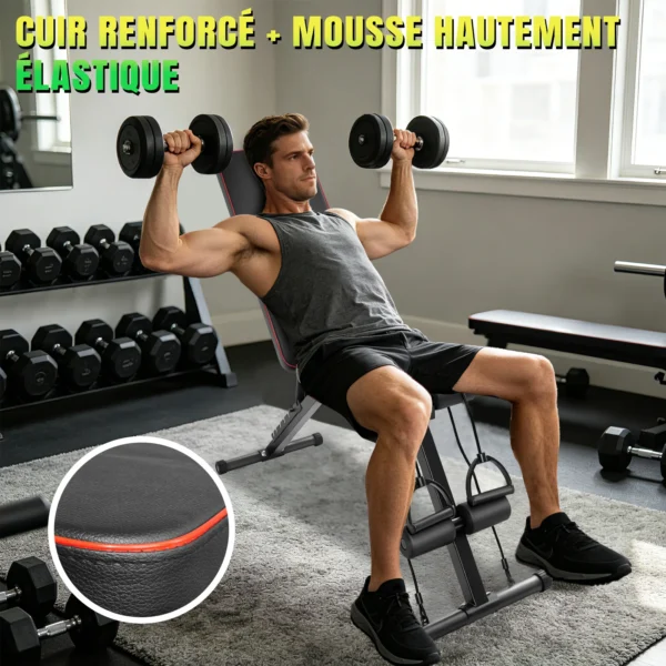 Banc de musculation réglable, banc d'entraînement robuste 300 kg, 7 positions réglables (105 ° , 120 ° , 135 ° , 150 ° , 165 ° , 180 ° , 195 ° Banc de musculation pliable rapide, inclinable/abaisseable, pour entraînement complet du corps à domicile