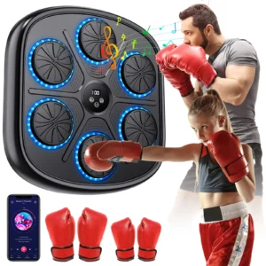 NOUVEAU : Machine d'entraînement de boxe musicale intelligente, entraîneur de fitness de boxe, cible murale électronique, sac de sable suspendu, pour enfants et adultes, 2 paires de gants