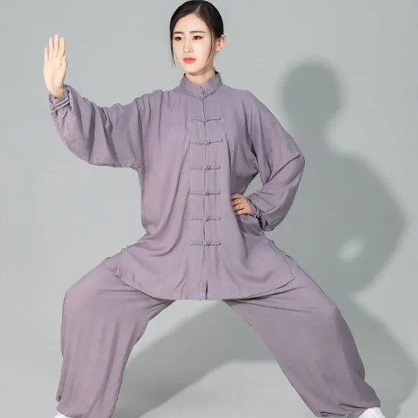 Costume Tai Chi Kung Fu en coton doux pour hommes et femmes, uniforme d'arts martiaux, veste et pantalon Wing Chun