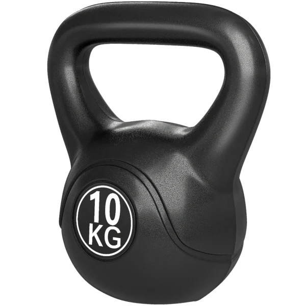 Pese Rusa de 10 kg Kettlebell Remplissement d'Arène avec Manche Large Antiglissant pour Entraînement 25x19x28 cm Noir