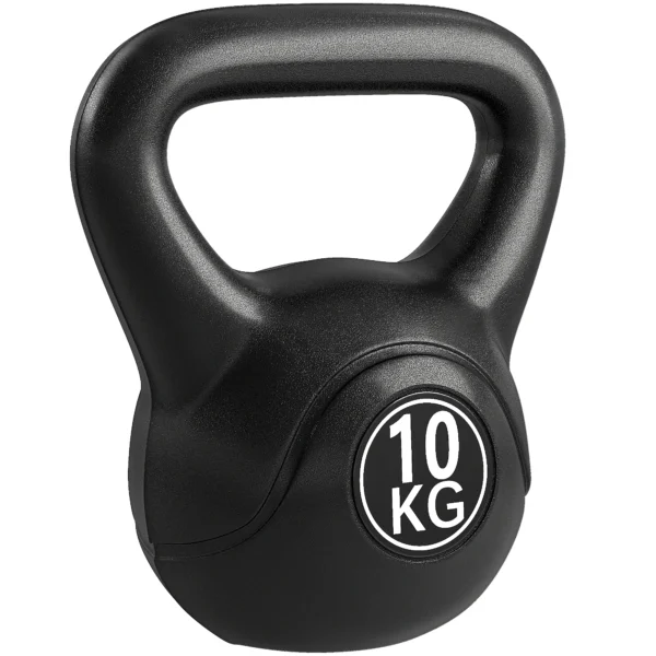 Pese Rusa de 10 kg Kettlebell Remplissement d'Arène avec Manche Large Antiglissant pour Entraînement 25x19x28 cm Noir