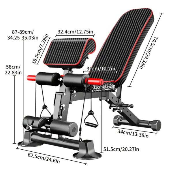 Banc de musculation réglable pour exercices complets du corps avec bandes de résistance, pour levée de poids, sit-ups et entraînements à domicile