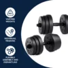 Ensemble d'haltères réglables, haltères de 20 kg, poids pour la musculation à domicile