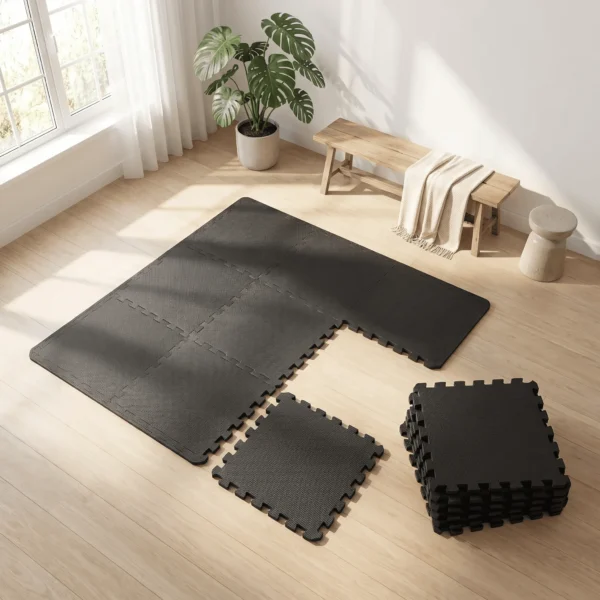 Lot de 10 dalles de sol emboîtables en mousse EVA 30x30x1cm, tapis de massage antidérapant pour salle de sport à domicile, salle d'entraînement et espace d'exercice