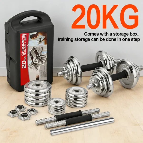 Ensemble d'haltères réglables 10/20 kg, haltères chromées, idéal pour les passionnés de fitness pour l'entraînement de force