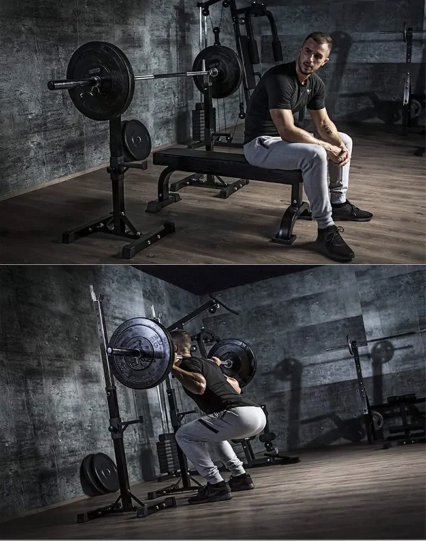 Repose Barre Musculation Support De Haltère Rack à Squat Réglable En Hauteur 105-160 cm - Noir