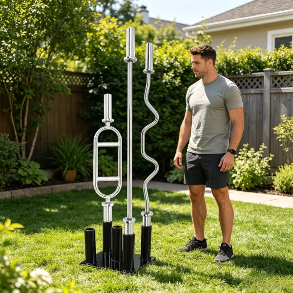 Support vertical pour haltères, support de rangement pour haltères, support vertical pour haltères avec 5 trous, 5 supports pour barres, support de rangement pour barres d'angle pour la salle de sport à domicile