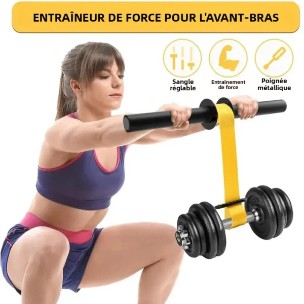Rouleau de poignet réglable pour l'entraînement des avant-bras à domicile, avec poignée épaissie antidérapante, équipement de fitness pour le haut du corps