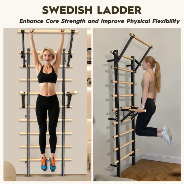 Structure d'escalade murale avec barres de traction et barres de dips – Équipement d'escalade intérieur de 86,6 pouces, montable au mur – Équipement d'escalade en bois pour adultes