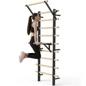 Structure d'escalade murale avec barres de traction et barres de dips – Équipement d'escalade intérieur de 86,6 pouces, montable au mur – Équipement d'escalade en bois pour adultes