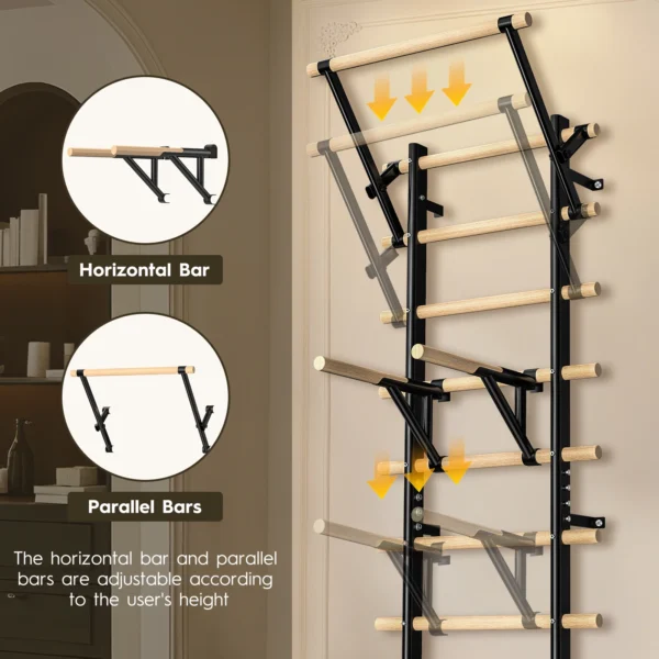 Structure d'escalade murale avec barres de traction et barres de dips – Équipement d'escalade intérieur de 86,6 pouces, montable au mur – Équipement d'escalade en bois pour adultes